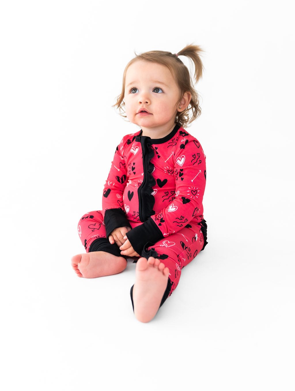 Heart Doodles Pink Bamboo Ruffle Convertible Footie